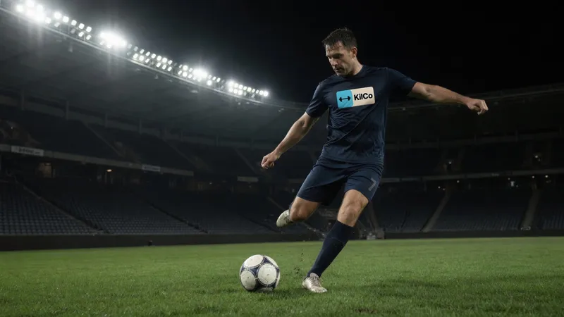 Futbalista pri strele na nočnom štadióne