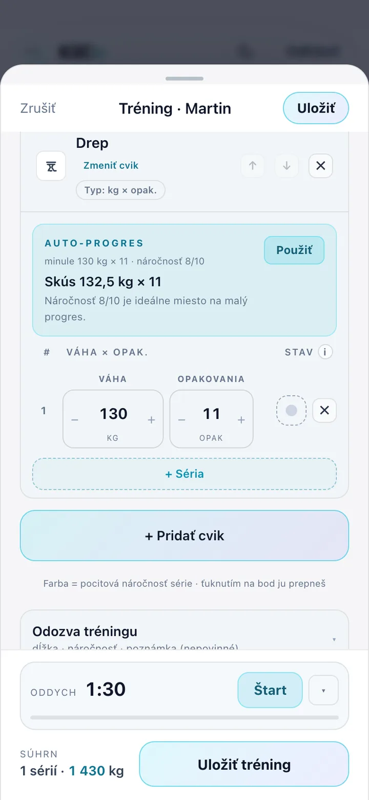 Pridávanie tréningu v KilCo